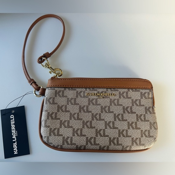 Karl Lagerfeld Handbags - Karl Lagerfeld Tan and Brown Monogram Wristlet (Brand new with Tag)